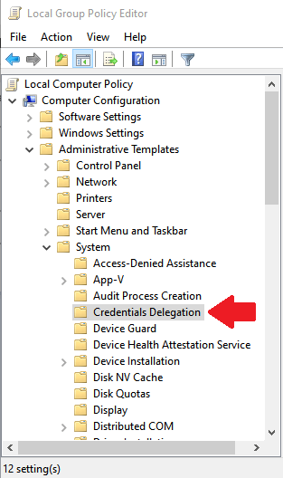 screenshot: select credentials delegation key